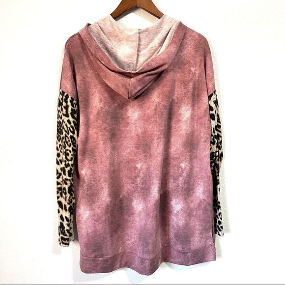 New Women’s Dusty Mauve Hoodie with Leopard Print Size M - Picture 5 of 6